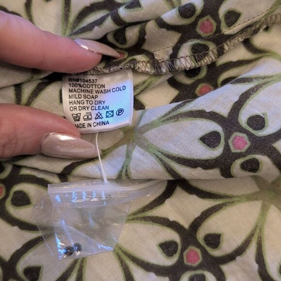 Burning Torch Anthropologie lightweight cotton kimono tie front green pattern M - Picture 10 of 10